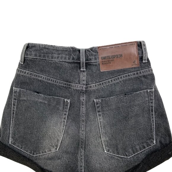 One Teaspoon High Waist Bandits Denim Short 24 Charcoal Roll Cuff Zip Fly - Picture 8 of 12